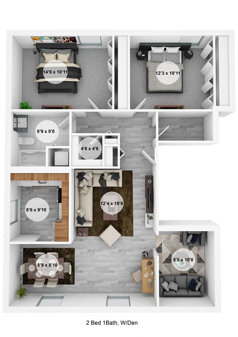 Floor plan for 2 beds, 2 baths, 1200 sqft